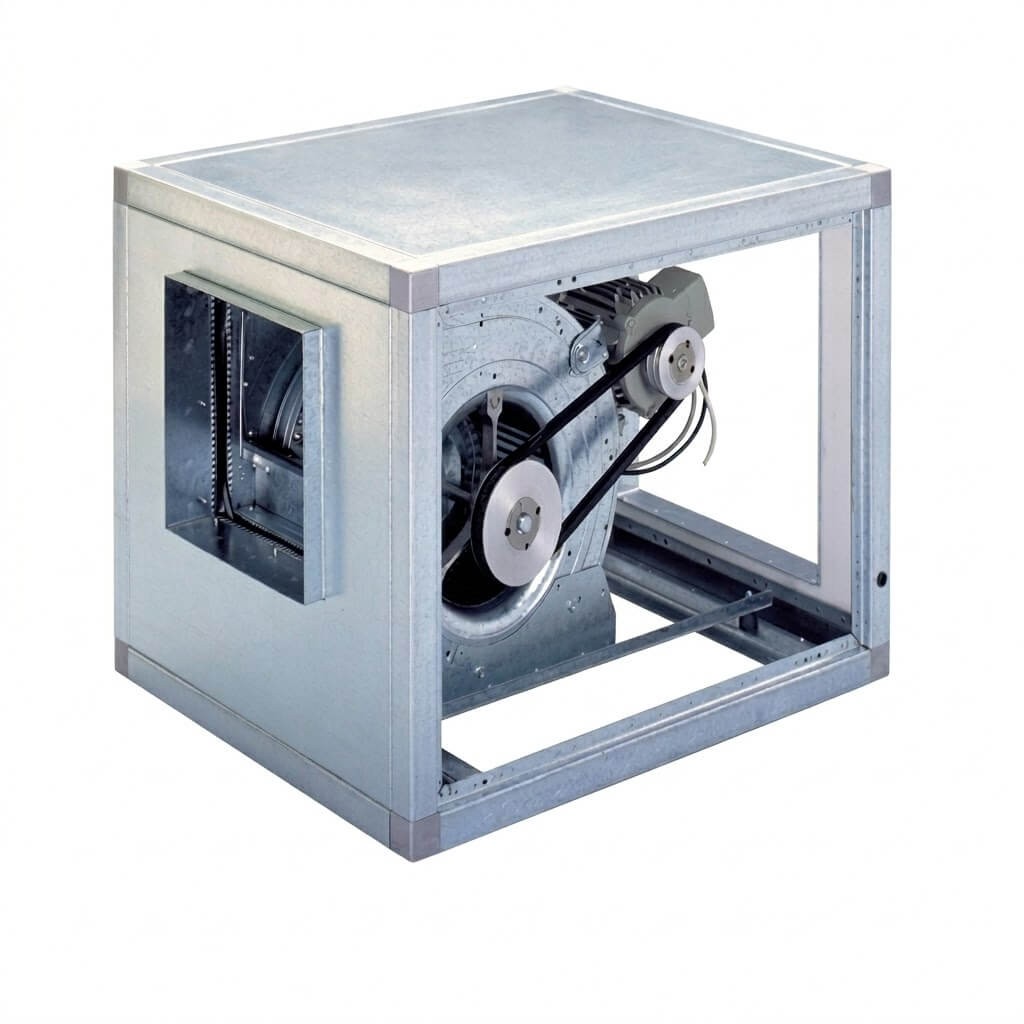 מפוח צנטרפוגלי בתא אקוסטי הנעת רצועות